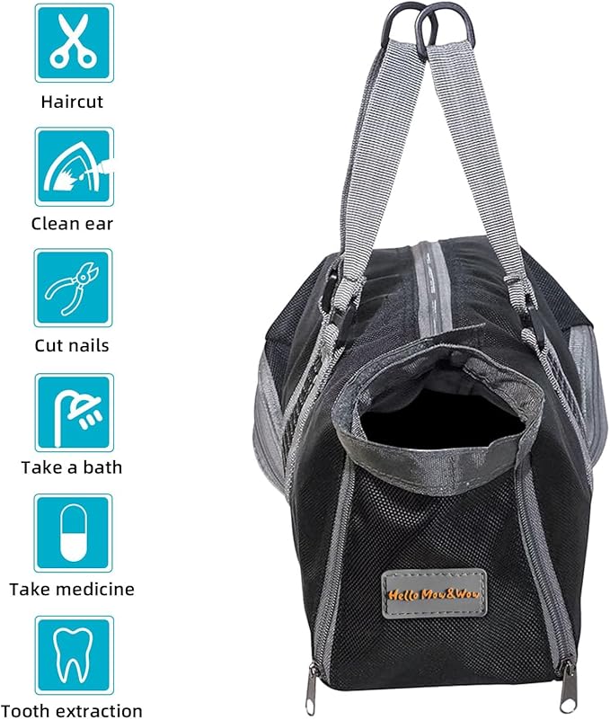 Cinf Cat Nail Clipping Cleaning Grooming Restraint Bag (Free Muzzle) Set No Scratching Biting for Bathing Nail Trimming Injecting Examining(Black,L)