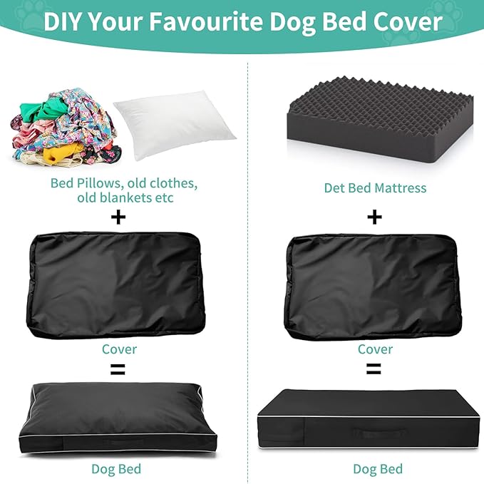 COSHNIBI Dog Bed Covers Replacement Washable,Waterproof Dog Bed Cover with Zip and Carry Handle for Dog/Cat 44''Lx32''Wx4''H-Black