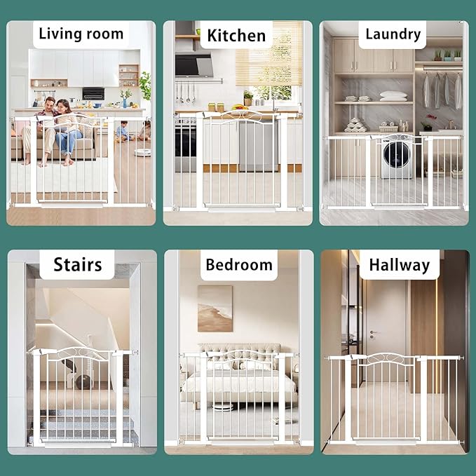 Fairy Baby 29.5"-48.8" Extra Wide Baby Gate for Stairs, Pressure Mounted Metal Long Dog Gates Indoor for House Doorways Walk Thru No Drill Pet Gates Child Safety Gate for Kids, White
