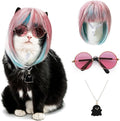 Idepet Cat Wig, Pet Wig for Dogs & Cats Adjustable Fit, Mixed Blue & Pink Wigs for Cat Halloween Cosplay Party