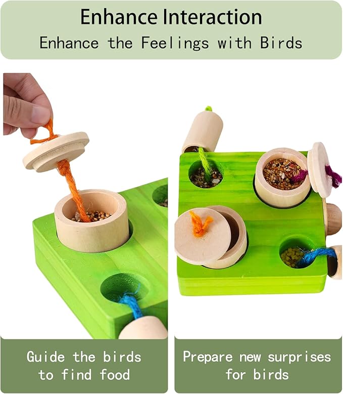 Birdie Puzzle Feeder - Interactive Foraging Toy for Parrots, Parakeets, Cockatiels, Conures | Mental Enrichment & Stimulation Game to Prevent Boredom (Green)