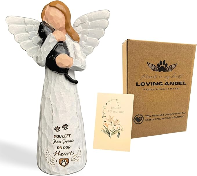 Cat Memorial Gifts - Angel Statue, Black, Polyresin, Pet Memorial Products, Sculpture