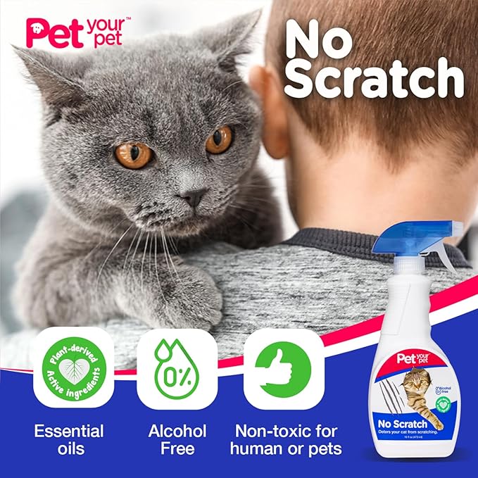 No Scratch Cat Deterrent Spray, 16 Fl Oz– Non-Toxic for Carpets and Furniture – Natural Cat Stop Scratching Deterrent Spray – Indoor/Outdoor Kitten - Anti-Scratch Keep Off