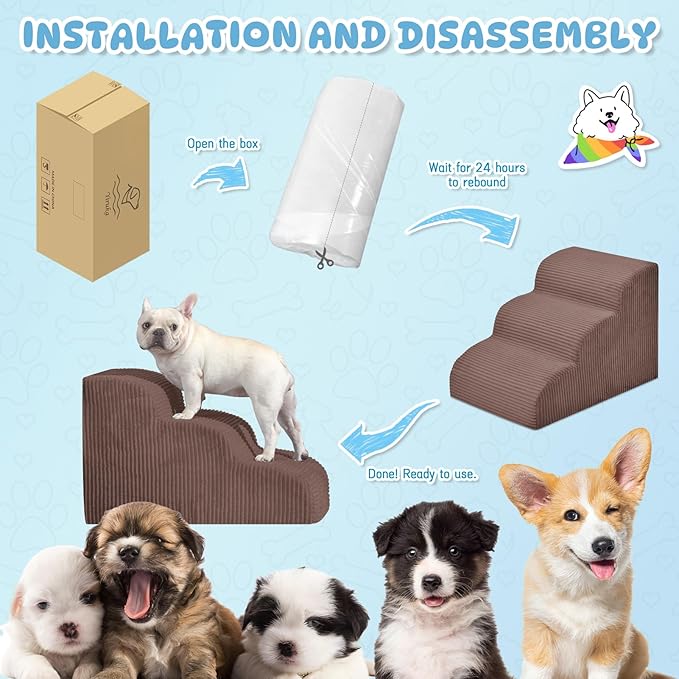 Dog Steps for Small Dogs, 4-Step Pet Ramp Stairs for High Beds and Sofa, Non-Slip Pet Stairs for Small Dogs and Cats, Removable and Easy to Clean Cover, Coffee