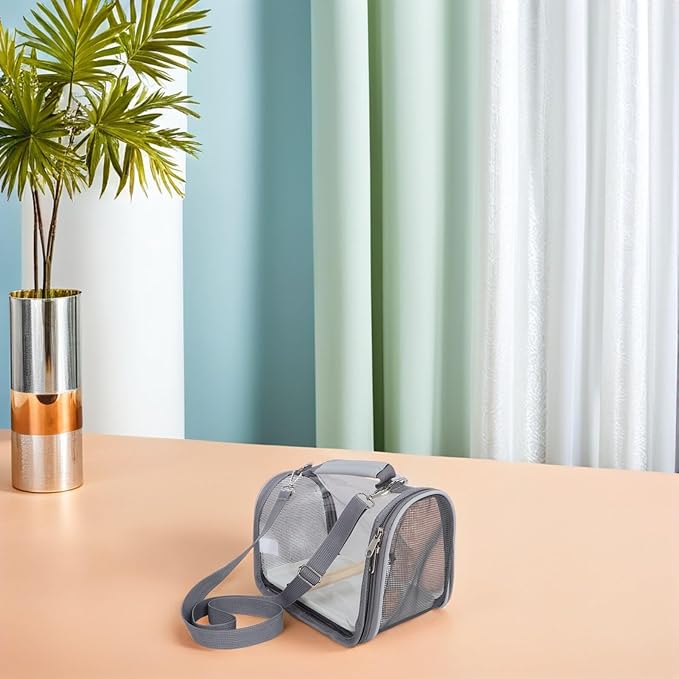 Portable Small Bird Travel Cage Carrier with Gray Lightweight Handheld Design for Small Parakeets Parrots Conures Outdoor Trips and Vacations