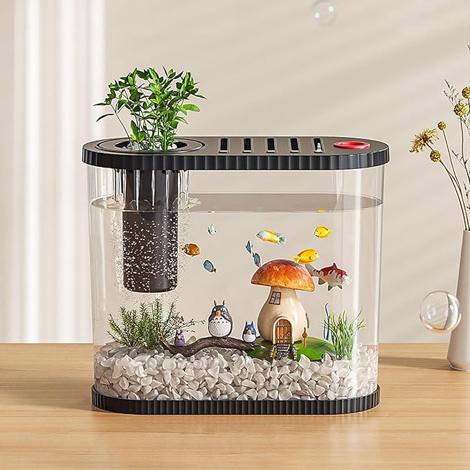 Fish-Tank-Night-Light, Small Aquarium Starter Kits,Desktop Aquarium Starter Kit & LED Lamp, Decorations & Whisper Filters Water Pump