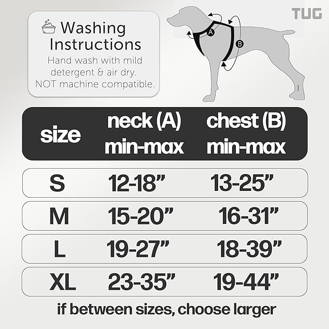 TUG Dog Harness with 2 Leash Connection Points | Adjustable, Padded, Lightweight | Handle on Back | No-Pull Front Clip (Small, Black)