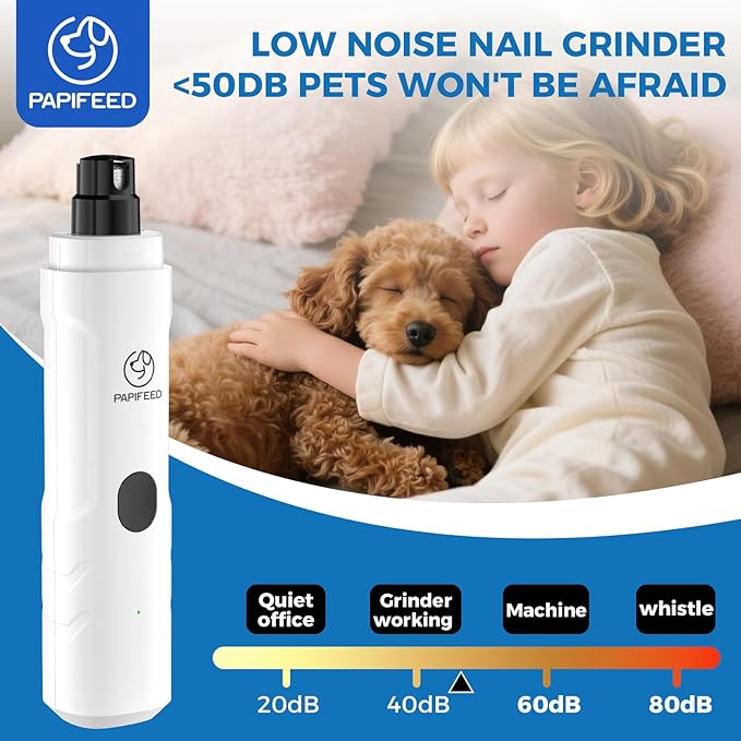 PAPIFFEED Dog Nail Clippers & Grinder with Manual Nail Clipper – Quiet 3-Speed Electric Dog Nail Trimmers with Dual LED, Rechargeable Pet Nail File for Dogs & Cats (White)