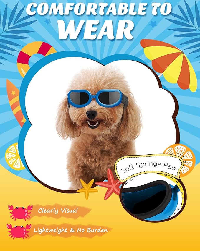 Lewondr Dog Sunglasses Small Breed, Dogs Goggles UV Protection Doggles for Small Dogs Doggie Eye Protection with Adjustable Strap Windproof Anti-Fog Sunglasses for Small Doggy