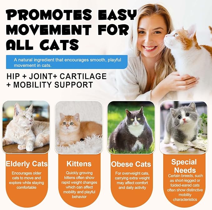ALIVO Hip & Joint Glucosamine Chews for Cats, Cat Joint Supplement with Glucosamine, MSM Supports CatJoint Health, Cat Health Supplies for Cats Mobility Support, Chicken Flavor - 30 Soft Chews / 100g