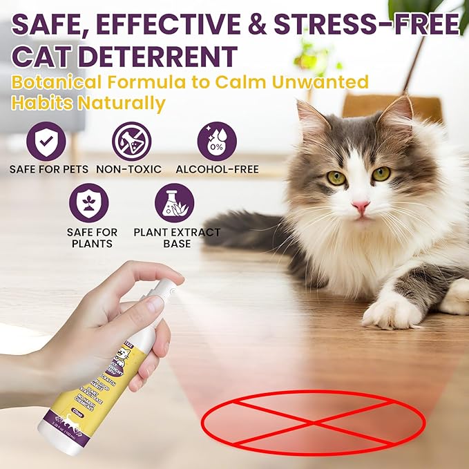 Enhanced Cat Deterrent Spray 10.14 Fl Oz No Scratch for Cats Indoor & Outdoor Keep off Cat Spray Natural Safe Cat Spray Repellent for Effective Training Aid for Furniture Curtain Sofas Protection