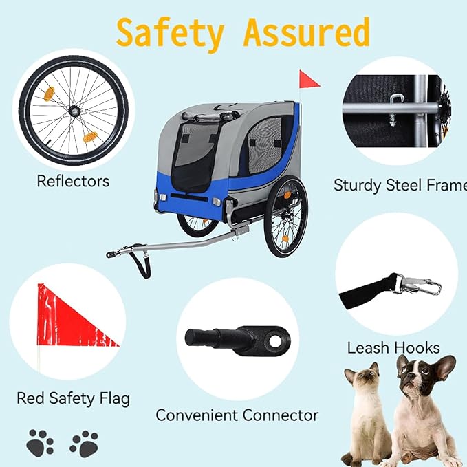 Large Dog Bike Trailer, All-Terrain Pet Carrier, Cargo Carrier, Durable Steel Frame for Travel, Cycling, Outdoor Adventures
