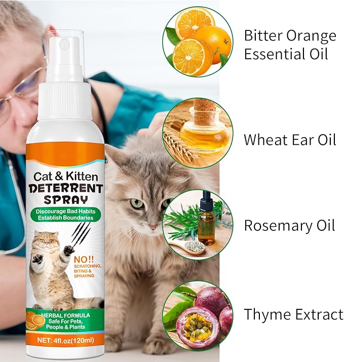 Cat Deterrent Spray for Indoor & Outdoor 2Pack - Natural Repellent to Prevent Scratching & Urine Marking on Furniture, Sofas, Rugs, Curtains - Safe Cat Behavior Training Aid with Natural Ingredients