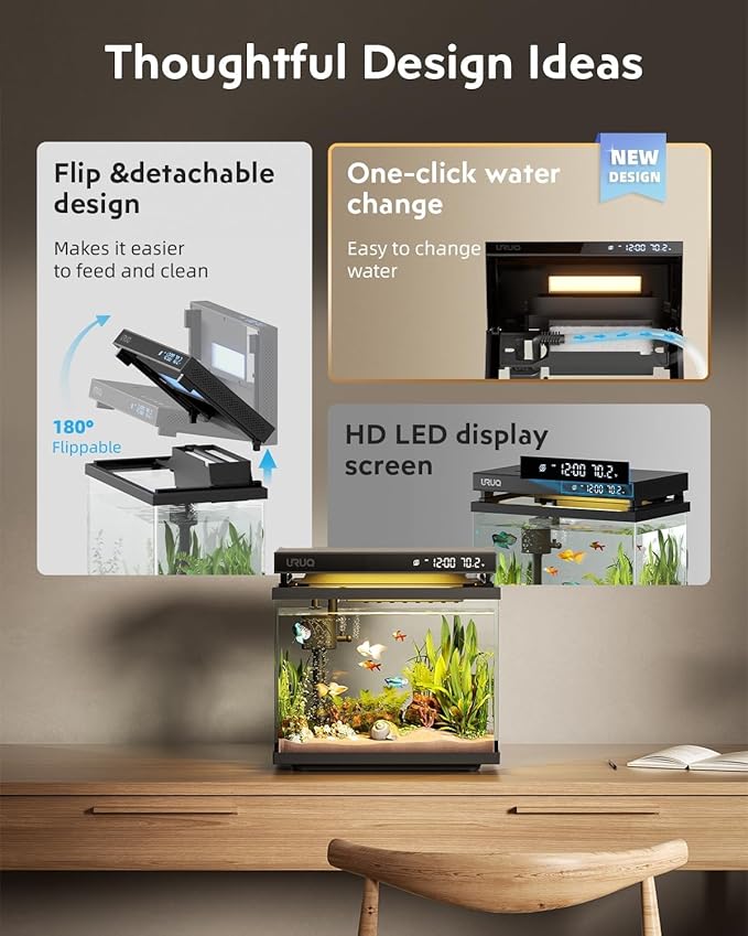2 Gal Fish Tank Betta Aquarium Kit Black & 50W Aquarium Heater