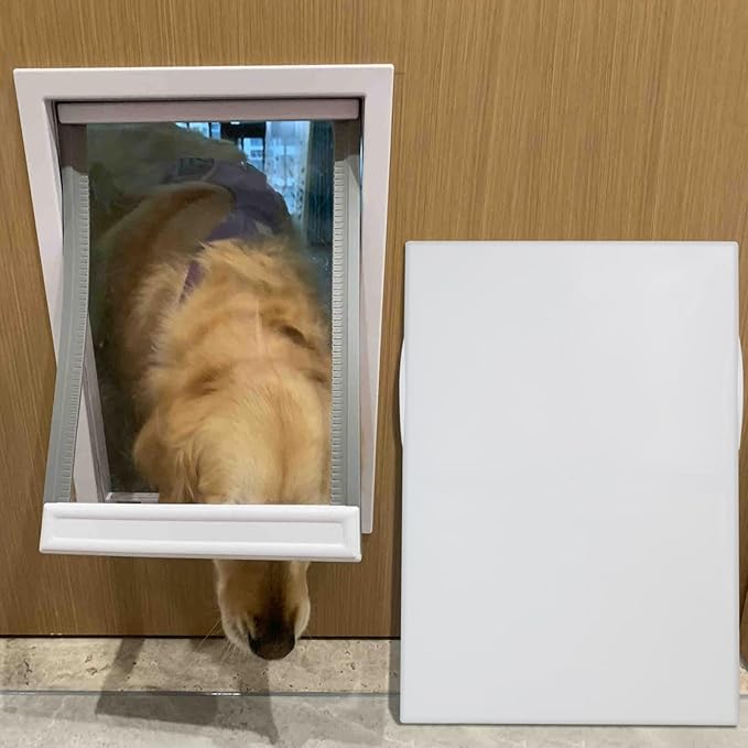 CEESC Large Dog Door for Pets Up to 220 lb, Weatherproof Pet Door with Magnetic Flap, Sturdy Weatherproof Panel and Snap-in Closing Panel Included, Suitable for Interior and Exterior Doors(XXL,White)
