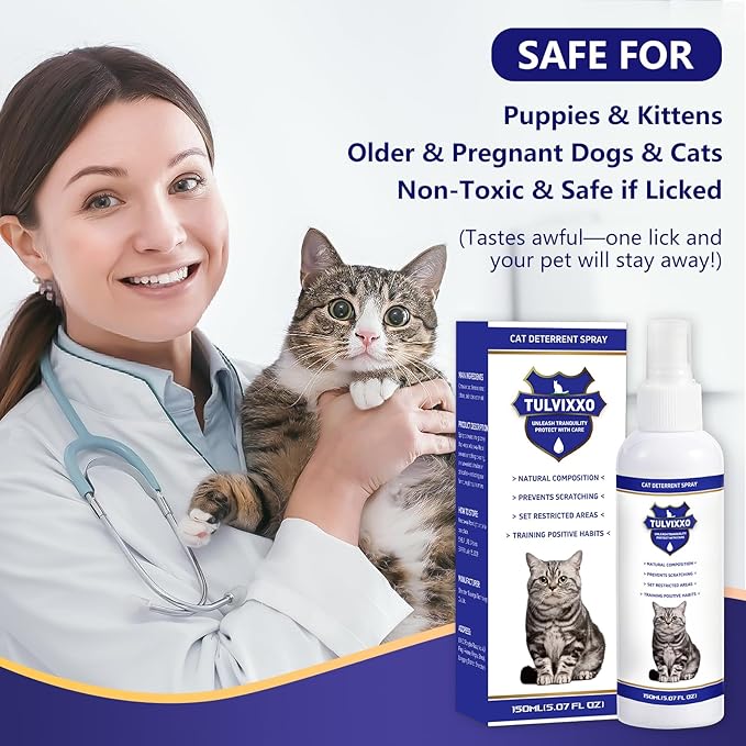 Cat Deterrent Spray, Bitter Formula Cat Repellent for Indoor & Outdoor, Natural Plant Extracts, Anti-Scratch Aid for Furniture, Sofa, Rugs, Curtains