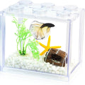 Small Betta Fish Tank, Stackable Mini Fish Tank Tiny Aquarium Tank Kit with Aquarium Gravel & Resin Decorations, 0.6 Gallon Cube Desktop Fishbowl for Snails, Crabs, Starfish (Clear)