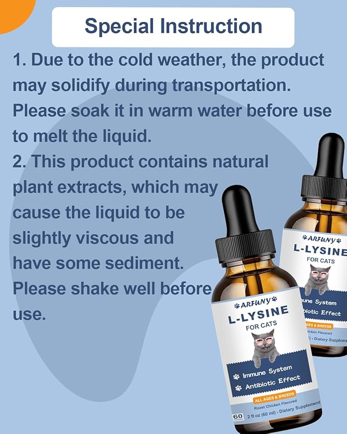 L-Lysine Supplement for Cats - Immune Support - 60ML Lysine for Feline Respiratory, Sneezing, Runny Nose, Eye Function - Natural Cat Antibiotic Drops - Roast Chicken Flavor
