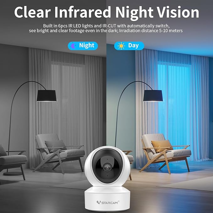 VSTARCAM 720P Wide-Angle One Lens Wireless Indoor Cameras for Home Security, Color Night Vision, Motion Detection, Two-Way Audio