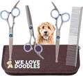 Dog Grooming Scissors Kit with Rounded Blunt Tips, Straight, Curved & Thinning Shears, Tools for Goldendoodles, Poodles & Doodles, Professional Grade Stainless Steel, 4 Pc Set [We Love Doodles]