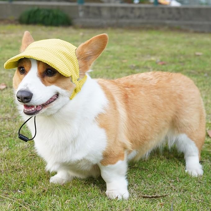 Dog Baseball Cap, Dog Cat Summer Beach Visor Hat with Ear Holes, Adjustable Puppy Sunbonnet Headdress (Yellow, X-Large)
