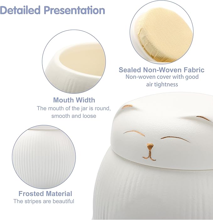 Ceramic Cat Urn for Ashes - Pet Memorial Box with Secure Lid, Cremation Keepsake for Cats (15 lbs)（White）