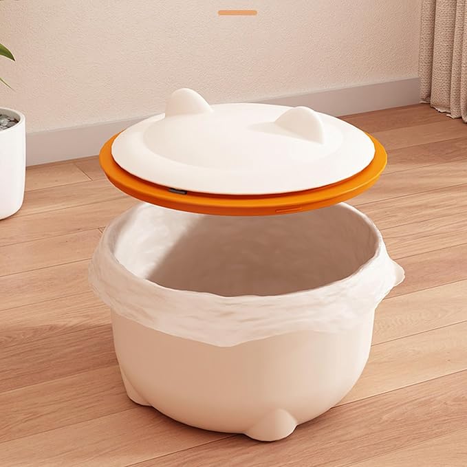 Cat Litter Trash Can White Compact Fully Enclosed Waste Container with Press Type Lid Dog Litter Box Cat Poop Garbage Can for Indoor Outdoor