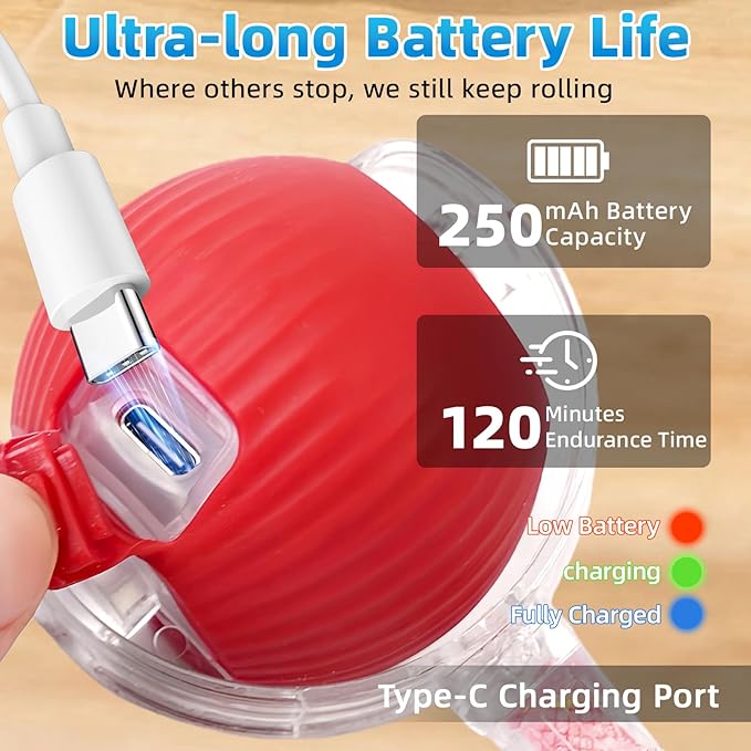 Interactive Cat Toys for Indoor Cats, Automatic Kitten Toys for Bored Indoor Adult Cats, Smart Kitten Rolling Ball Moving Balls Toy, Rechargeable Dog Cat Ball for Enrichment Exercise (Red+Blue)