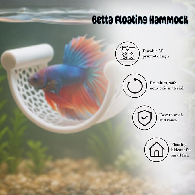 White Betta Fish Hammock – Minimalist Floating Rest Platform for Shrimp, Nano Fish, and Bettas – Clean Aquarium Perch Ledge, Aquascape Decor for Low Flow Tanks, Floating Bed for Small Fish