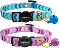 2 Pack Breakaway cat Collars with Bell,Safety Quick Release Pendant Cute Kitten Collar,Adjustable 20-30cm (Auqa+Purple, 20-30cm)