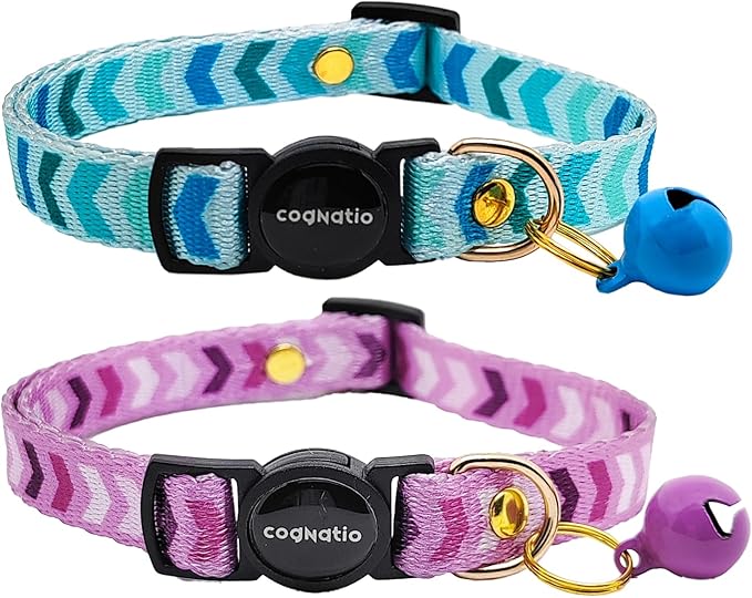 2 Pack Breakaway cat Collars with Bell,Safety Quick Release Pendant Cute Kitten Collar,Adjustable 20-30cm (Auqa+Purple, 20-30cm)