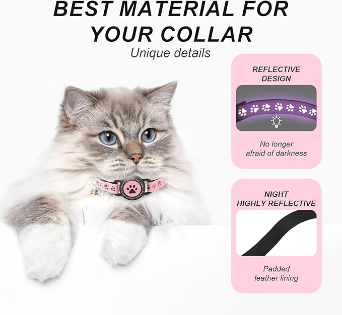 GPS Tracker for Cats, Waterproof GPS Cat Trackers Cats Collar with Bells, No Subscription, GPS Cat Collar, Adapt with Apple Find My (iOS Only) Finder Tag for Items Vehicles, Pets, Kids (Pink)