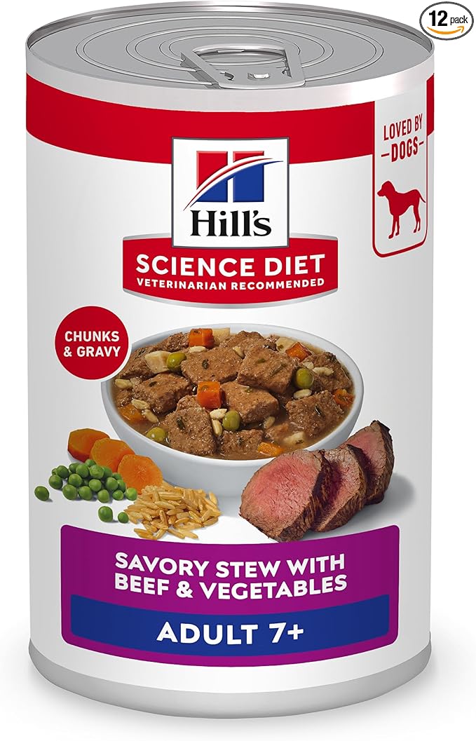 Hill's Science Diet Adult 7+ Wet Dog Food, Beef & Vegetables, 12.8 oz. Cans, 12-Pack