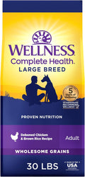 Wellness Complete Health Large Breed Adult Dry Dog Food, Wholesome Grain Kibble, Natural, Chicken and Brown Rice Recipe, 30 lb Bag