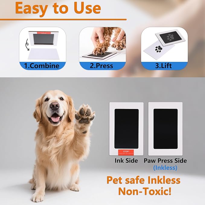 Dog Paw Print Kit, Clean Touch Paw Print Kit for Dogs Cats,Dog Memorials & Funerary DIY Gift to Dog Lover for Puppy & Newborn Baby