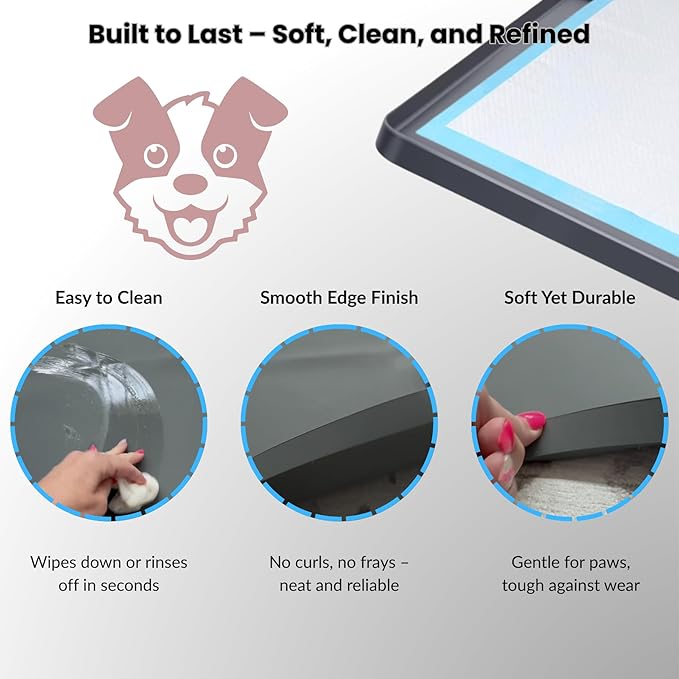 Pee Pad Holder for Dogs 27" x 27", Non-Slip Silicone Large Puppy Potty Tray Training Pads, Flat Surface for Easy-Clean, Floor Protective with Raised Edge, Dark Gray