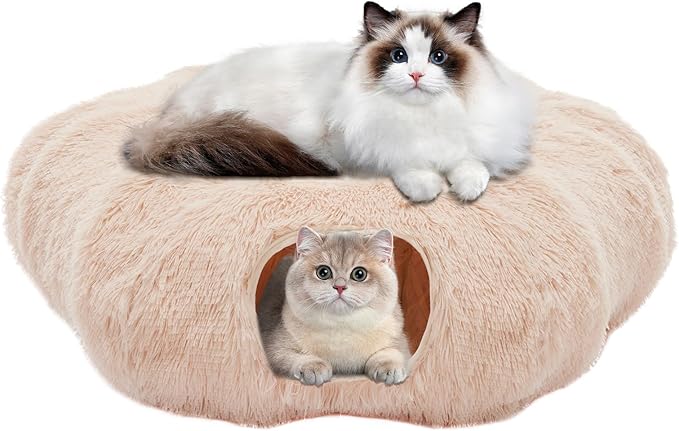 Cat Tunnels for Indoor Cats, Cute Donut Turnel Toys for Small Large Cats with Washable Circle Cushion，3-in-1 Foldable Playground & Cozy Cave Bed for, Kittens Puppy Rabbits