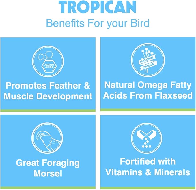 HARI Tropican Bird Food, Hagen Parrot Food Sticks with Vitamins & Minerals for Birds Needing Extra Nutrition, High Performance Formula, 20 lb Bag (Packaging May Vary)