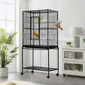 Extra Tall Large Bird Cage with Stand – 62" Flight Cage on Wheels for Parakeets, Parrots, Conures, Lovebirds, Cockatiels – Sturdy Metal Aviary, Black – Spacious Home for Birds – Model