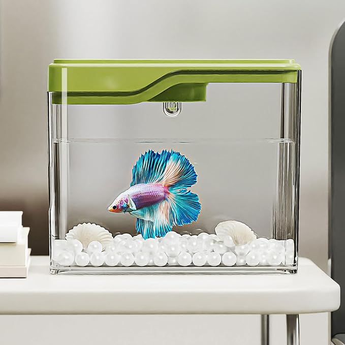 Small Fish Tank,Aquarium Breeding Box-Plastic Breeder Box for Fish Tank,Aquarium Starter Kit with LED Lighting for Baby Shrimp,Betta,Clownfish,Guppy,Lid Included(0.5 Gallons)