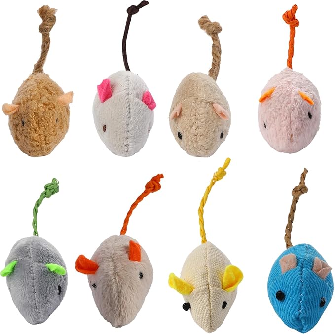 MOZEAT LENS 8 Pack Interactive Cat Mice Toys - Plush Catnip Mouse Shaped Biting Toys for Indoor Cats - Realistic Design in 8 Colors