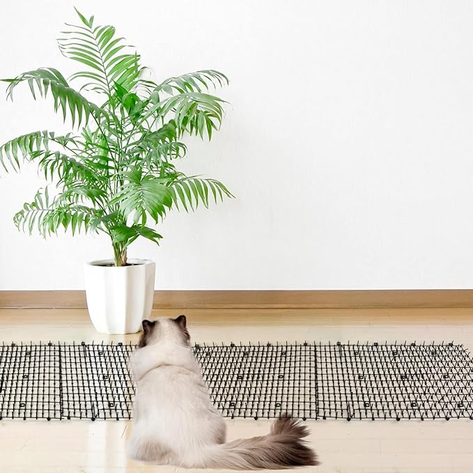 Pomeat 15 PCS Cat Scat Mat with Spikes 16 x 12'' Cat Deterrent Outdoor Scat Mats for Cats and Dogs Cat Spikes for Garden Fence Indoor Furniture Cat Deterrent Mat with 10 Staples