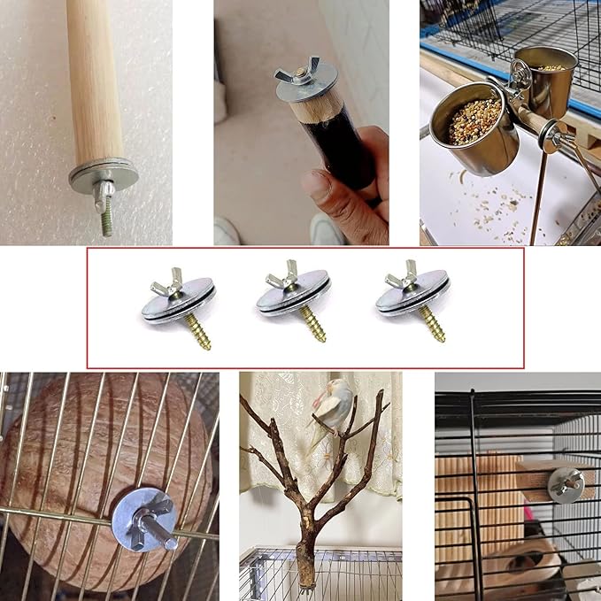 6 Set Wooden Parrot Perch Mount Screws Nuts Washer Kit Hardware for Natural Wood Bird Perch DIY Wood Birds Stand Branch Platform Playground Wild Grape Paw Grinding Stick Parakeet Cockatiel