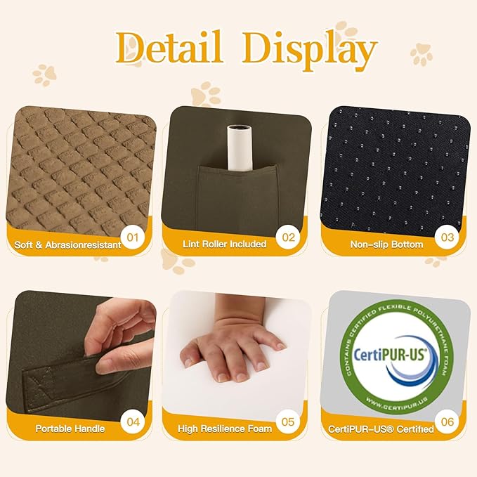Dog Stairs for Small Dogs, Wide Pet Step with Removable Cover, No Assembly High Density Foam Cat Ramp for Bed or Sofa, 5-Step, Light Brown