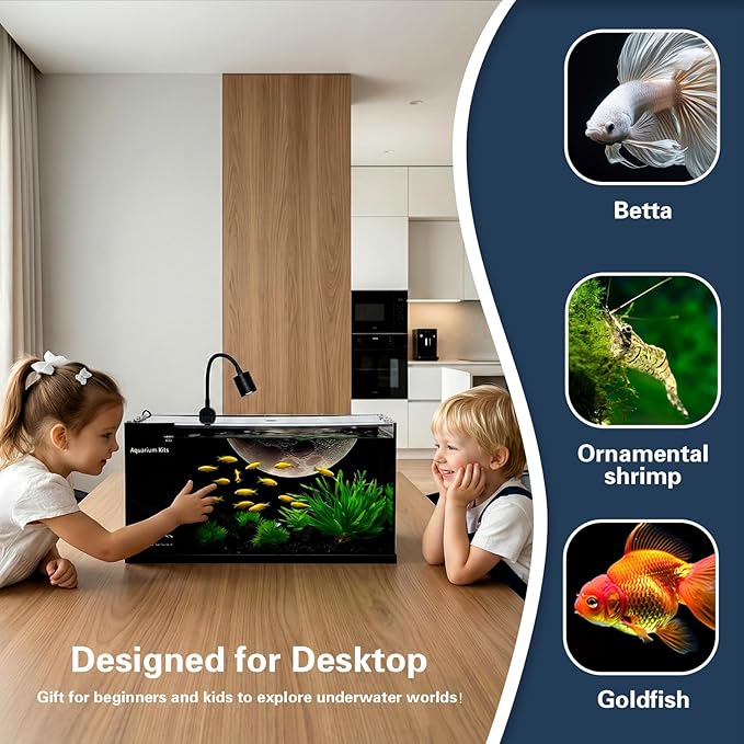 Fish Tank Kit,3 Gallon Small Aquarium,Ultra-Clear Nano Aquarium,Betta Fish Tank,Suitable for Small Fish Tank,Aquarium Starter kit,Desktop Fish Tank (Planet Background)