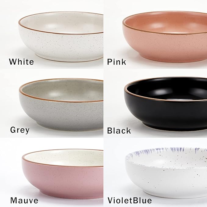Howise Ceramic Cat Bowls, 5.19 in Cat Food Bowl Cat Dishes for Food and Water, 3 Pack Shallow Pet Bowls for Indoor Cats, White with Violet Blue