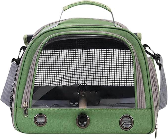 Bird Traval Carrier Cage, Bird Carrier with Seat Belt, Multifunctional Small Animal Backpack, Pet Transparent Breathable Carriers for Small Birds Parrots (Green)