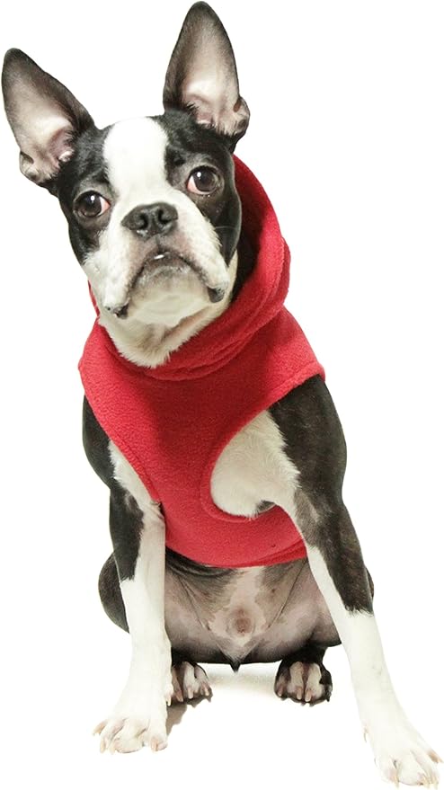 Gooby - Fleece Vest Hoodie, Small Dog Pull Over Hooded Fleece Jacket with Leash Ring, Red, Large