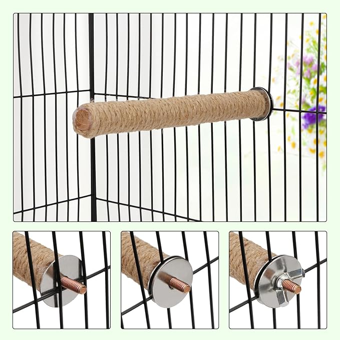 Hypeety Bird Perch Stand Natural Wood Parrot Hemp Rope Perch Birdcage Accessories Perch Standing Toy for Bird Parrot Macaw Cockatoo African Greys Budgies Parakeet 2Pcs (20cm/7.87in)