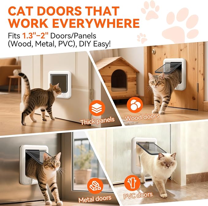 LIBBEPET Cat Door Interior Door, Push & Turn 4-Way Lock Indoor Cat Doors, Reinforced ABS Frame Pet Doors for Cats Up to 11 lbs, Easy DIY Installation for Interior and Exterior Doors, Medium